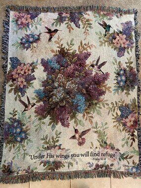 Vintage Whisper Wings Lena Liu Throw Blanket Psalm 91:4 Hummingbirds & Lilacs 50